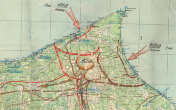 Sarkanās armijas 109. un 131. strēlnieku divīziju jūras desanta sektori, 1945. gada aprīlis.